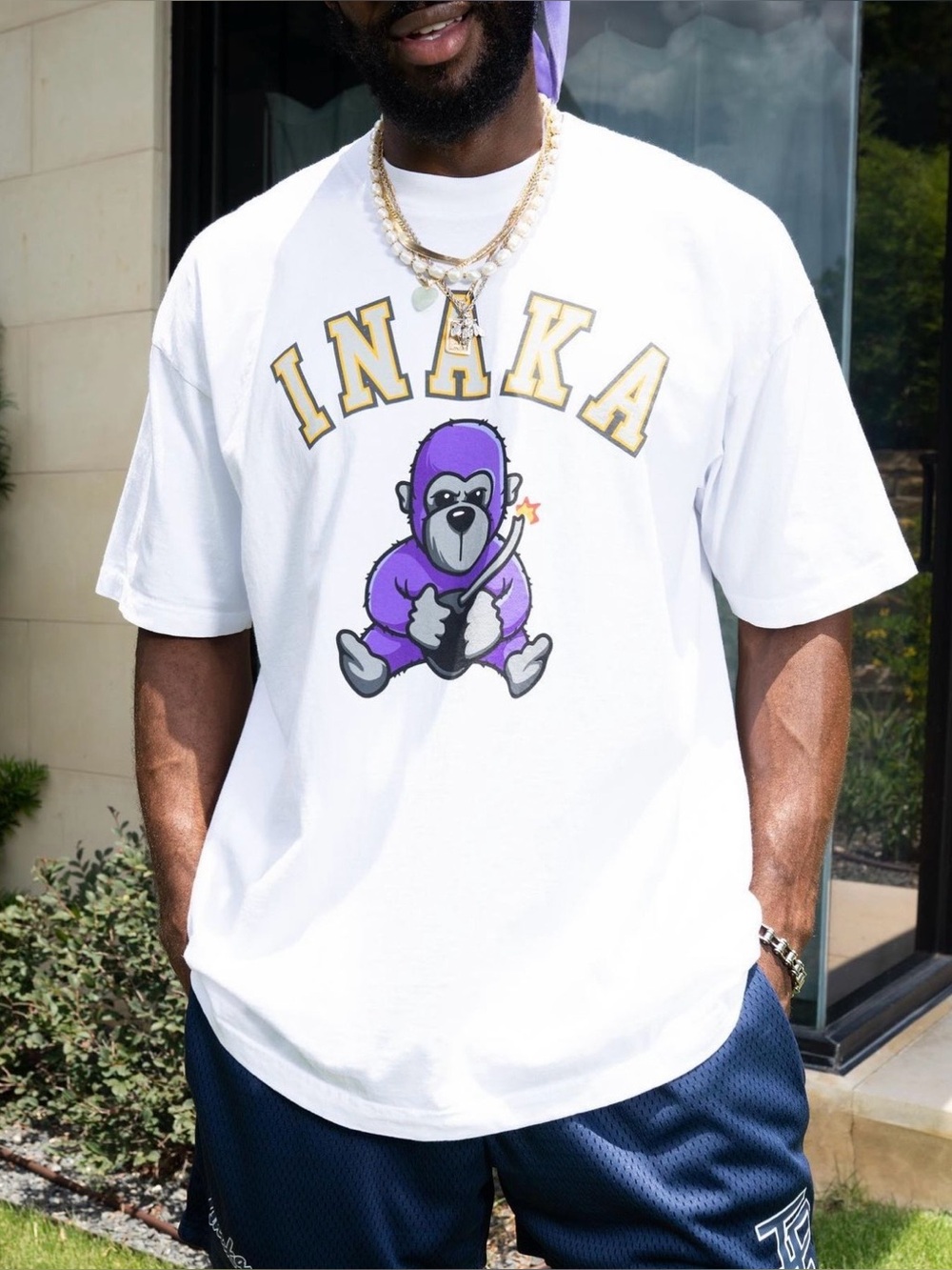 Mens Inaka Power Gym Bomb Gorilla Graphic Tee T-Shirt - White Size XL